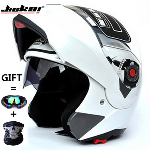 Wholesale- 6 Colors JIEKAI105 Dual Visor Modular Flip Up helmet motorcycle helmet racing Motorcross helmet DOT ECE Sticker Size M,L ,XL,XXL