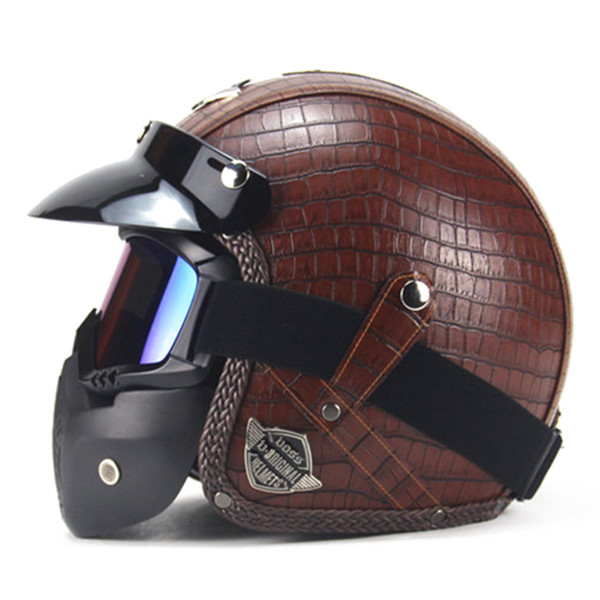 New Motorcycle Helmet Retro Vintage Synthetic Leather Open Face Helmet Motorbike Scooter Cruiser Chopper Casco Moto DOT