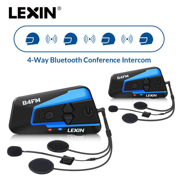 Cheap Headsets 2PCS Lexin 4 Way Bluetooth Motorcycle Helmet Intercom, FM BT intercomunicadores de casco moto Helmet Headsets interfone B4FM