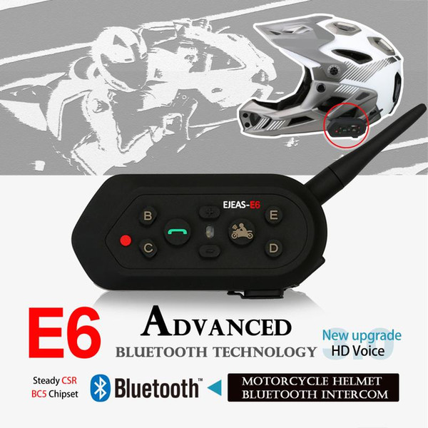 E6 Multifunction Intercom Helmet Bluetooth 3.0 IP65 Waterproof 1200M Wireless Intercomunicador Moto Sport Team for 6 Riders