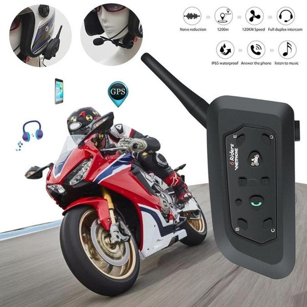 Motorcycle Helmet Bluetooth Intercom 6 People 1200 Meters Full Duplex Bluetooth V6-1200 Riding Walkie-talkie for Motor Helmet