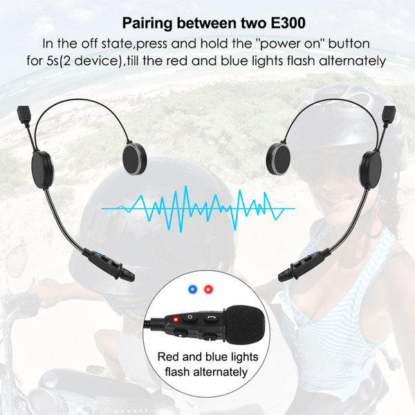 2pcs EJEAS E300 Motorcycle Helmet Intercom Bluetooth 4.2 AUX 40mm Speaker Compatiable with 2 Mobile Devices