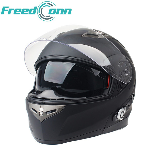 Matte Black FreedConn Bluetooth Motorcycle Helmet Built in Intercom Device Support FM radio Smart BT Moto Helmet DOT Standard