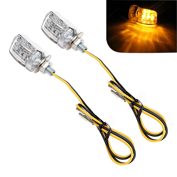 2pcs Mini Motorcycle Turn Indicators Blinker Flashing Sliver/Black 6 LEDs Moto Turn Signal Lights Amber 12V