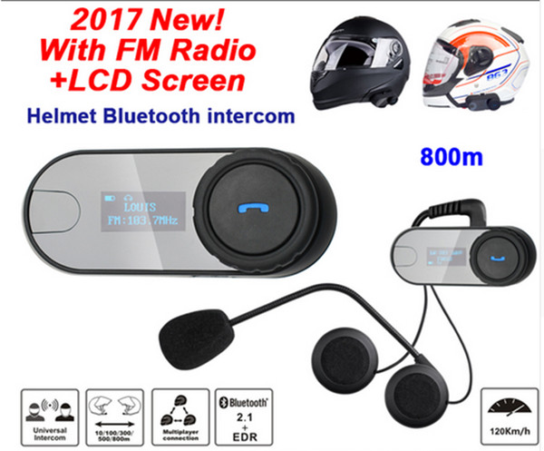 Hot Promotion 2pcs/Lot Professional Motorcycle Helmet Intercom Headset FM Radio +LCD Visible Screen Freedconn Brand TOM-SC