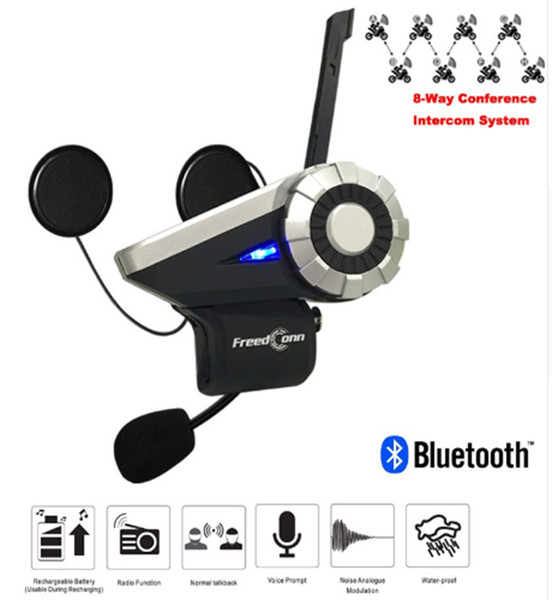 New Arrival Full Duplex Motorcycle Group Talk System 1500M 8-Way BT Interphone FM Radio Bluetooth Helmet Intercom Headset Freedconn T-Rex