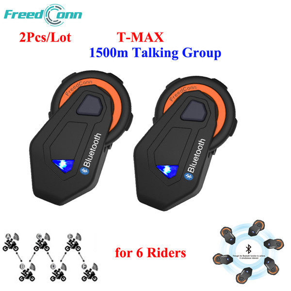 FreedConn Wireless Waterproof Bluetooth T-Max Motorcycle Intercom 6 Riders Talking Group System 1500M BT Helmet Interphone