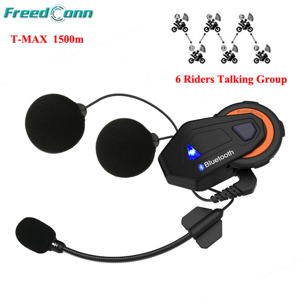 FreedConn 1500M T-Max Motorcycle Group Talking System 6 Riders BT Interphone with FM Radio Helmet Intercom Headset