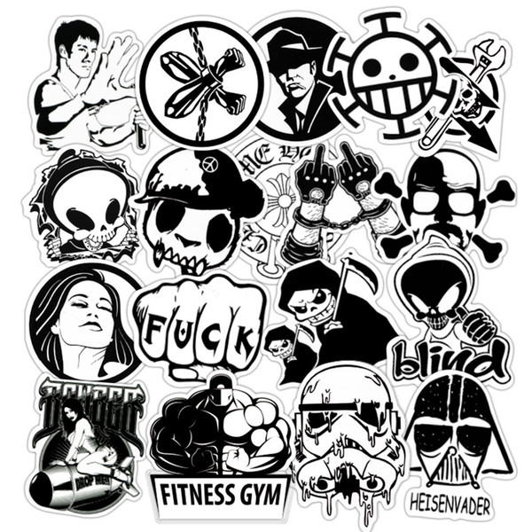 60 PCS Black and White Cool DIY Stickers For Skateboard Laptop Luggage Snowboard Fridge Phone Toy Styling Home Decor Stickers