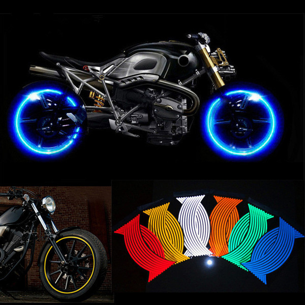 16 Pcs Strips Motorcycle Wheel Sticker Reflective Decals Rim Tape Bike Car Styling For YAMAHA HONDA SUZUKI Harley BMW