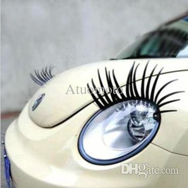 Wholesale-Free Shipping 2pcs 3D Charming Black False Eyelashes Eye Lash Sticker Car Headlight Decoration Funny Decal For Beetle