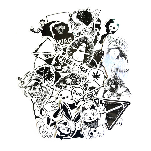 60pcs/lot Mixed Stickers Toy Styling Black And White DIY Vinyl Laptop Luggage Snowboard Phone Car Sticker Decal