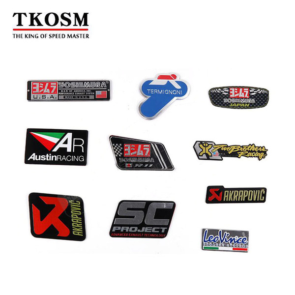 TKOSM 3D Aluminum 3pcs/lot Heat-resistant Motorcycle Exhaust Pipe Decal Sticker For Yoshimura Akrapovic MIVV Leovince Two Brother Arrow