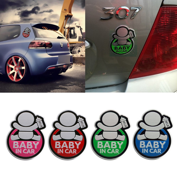 5 Colors Lovely Car 3D Metal aluminum stickers Fashion Lovely Baby IN CAR Warning Decal Reflective Waterproof Car Window Vinyl Stickers