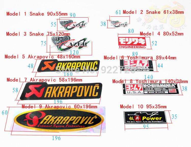 10pcs/lot Motorcycles modified aluminum label exhaust pipe standard Viper Yoshimura Akrapovic FM/TWPO/ decals wholesale Price