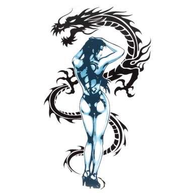 MAYITR Cartoon Sexy Tattoo Girl And Dragon Motorcycle Sticker Decal Universal for Motorbike Decoration Self Adhesive Stickers