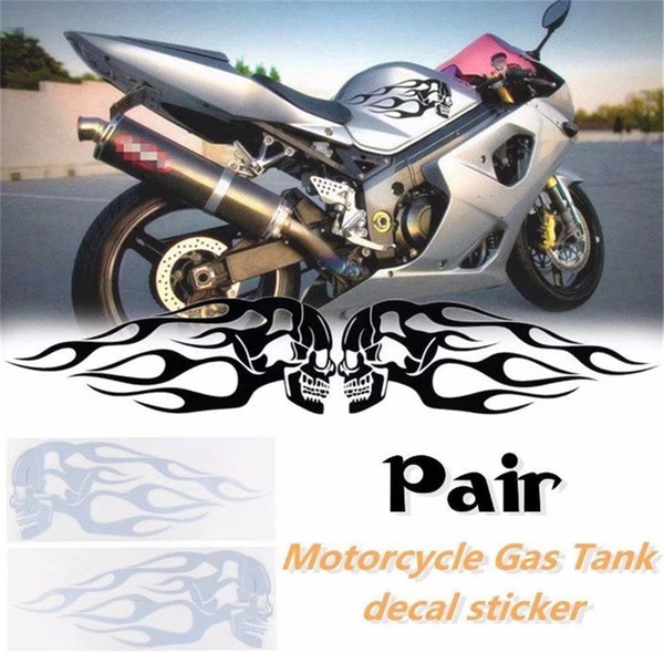 1 Pair of Motorcycle Skull Flame Stripes Gas Tank Vinyl Sticker Decal Universal