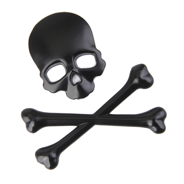 Car Motorcycle Skull Cross Bones 3D Metal Decal Sticker Black