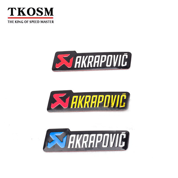 TKOSM 3 pcs/ Lot Universal 100X30mm Aluminium 3D Label Stickers Akrapovic Exhaust Muffler Sticker Silencer Decals For Motorcycle Three Color