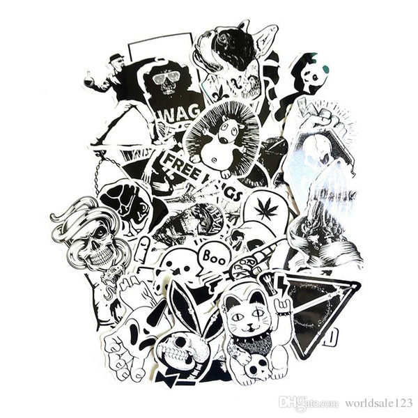 60pcs/lot Mixed Stickers Toy Styling Black And White DIY Vinyl Laptop Luggage Snowboard Phone Car Sticker Decal