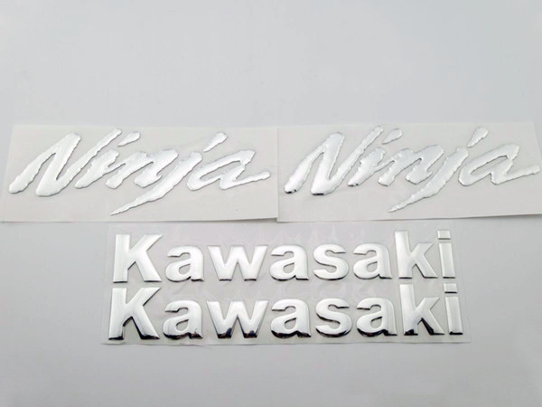 Set 3D Raised Kawasaki Ninja Emblem Tank Fairing Decal Sticker Motorcycle Silver