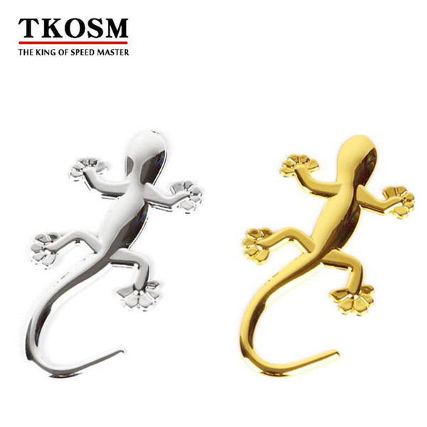 TKOSM 3D Motorcycle Metal Gecko 3pcs/lot Car Stickers Decals House Gold and Sliver 95x45mm Big Size Lizard Badges Car-styling