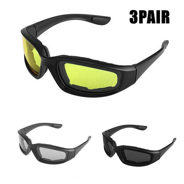 New 3 Pairs COMBO Chopper Padded Wind Resistant Sunglasses Motorcycle Riding Glasses