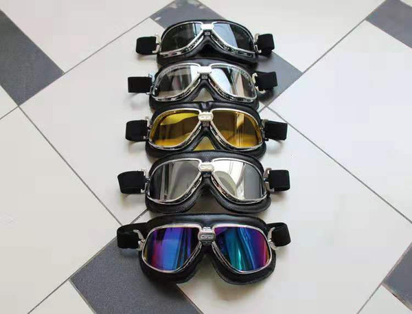 Motocross goggles / dustproof windshield / outdoor goggles / riding glasses black leather silver frame