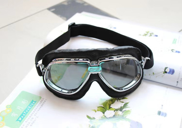 Motocross goggles / dustproof windshield / outdoor goggles / riding glasses black leather silver frame003