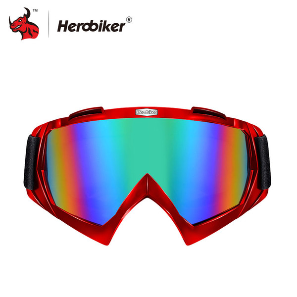 HEROBIKE Motocross Goggles Color Lenses Ski Glasses Off-Road Helmet Windproof Glasses Moto Goggles Red Black White