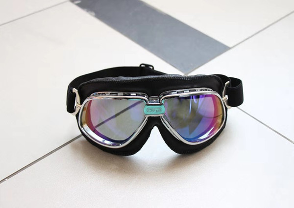 Motocross goggles / dustproof windshield / outdoor goggles / riding glasses black leather silver frame005