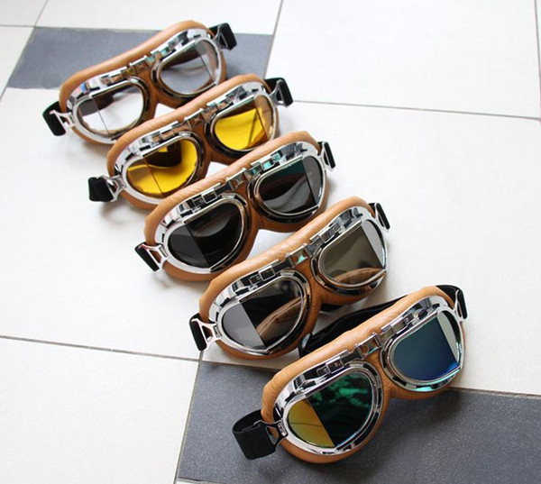 Motorcycle Goggles Eyewear Glasses for Aviator Pilot Cruiser Scooter ATV Five Lens Clear Smoke Colorful silver Yellow availble Free Shipping