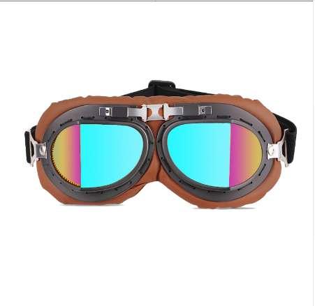 Retro Goggles Pilot Glasses For Biker Riding Eye Wear PU Leather Motorbike Motorcycle Goggles Glasses Vintage 5 Lens Color