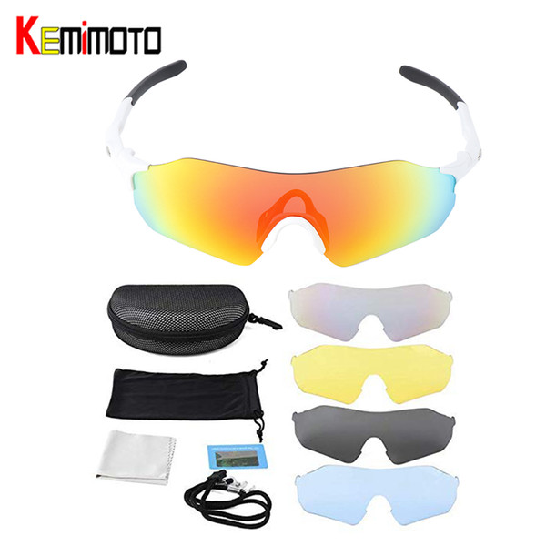 KEMiMOTO Motorcycle Glasses Cycling Riding Sports Sunglasses Eyewear Running Shooting Glasses With 5 Interchangeable Lenses