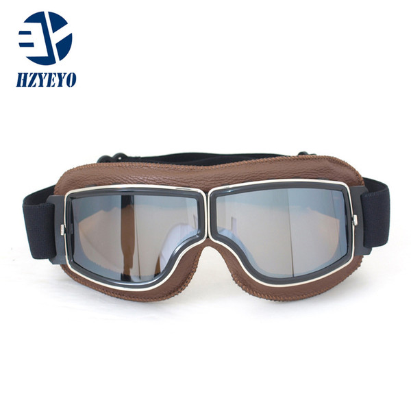 wwii motorcycle Motorcycle WWII Vintage for Antique style Pilot Motorbike Goggles Antiqued Jet Helmet Eyewear 4 color lens HZYEYO F-002