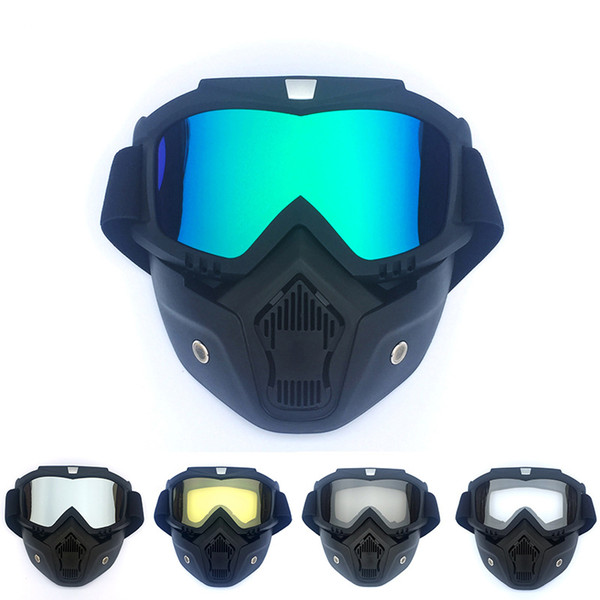 Detachable Modular Mask Moto Helmet Glasses MTB Mouth Filter Motocross Glasses For 3/4 Open Face Helmet