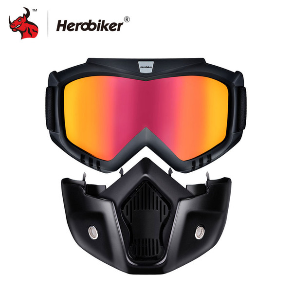 HEROBIKER Detachable Goggle Motocross And Mouth Filter Motocross Goggles Open Face Half Motocross Helmet Gafas