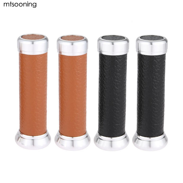 mtsooning Motorcycle Handlebar Grips Leather Aluminum Vintage New Universal For 22mm 7/8