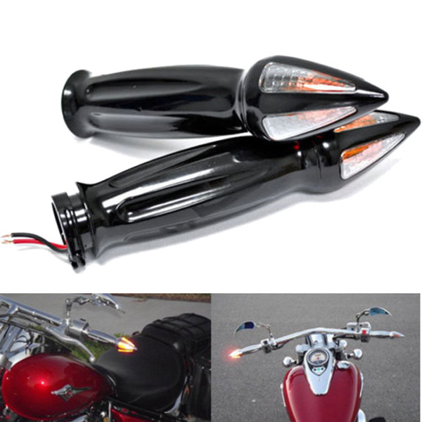 Motorcycle Spiked Chrome Black Bar End Hand Grips Turn Signal For 1