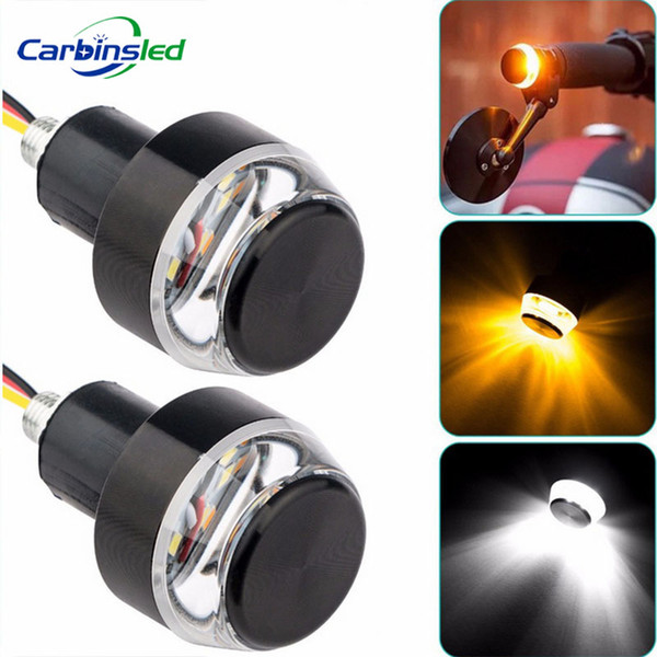 CARBINSLED 2pcs Motorcycle Handlebar End LED Turn Signal Light Red Yellow White Green Moto Handle Bar Grip Plug Side Marker Lamp