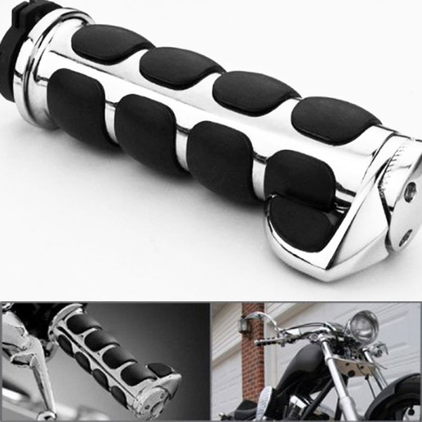 2x Chrome Billet Aluminum Bar End Cap Black Soft Gel Rubber Hand Grips Rest Fits Custom Motorcycle 7/8