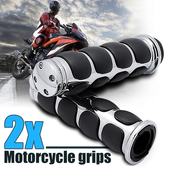 25mm Motorcycle Grips Handlebars For Honda Yamaha Suzuki Kawasaki Chrome