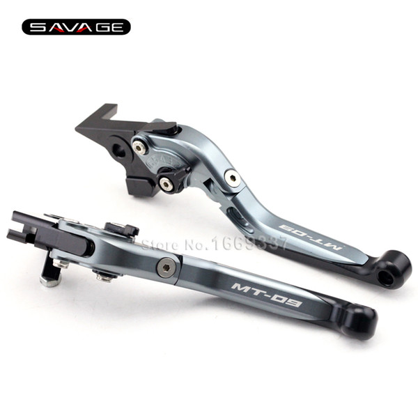 For YAMAHA MT09 FZ-09 FZ09 2014 2015 2016 Titanium+Black CNC Aluminum Folding Extendable Brake Clutch Levers logo MT-09
