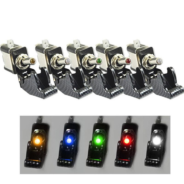 5Pcs Auto Car Boat Truck Illuminated Led Toggle Switch 12V 20A Car Truck Carbon Fiber LED Light Toggle Switch SPST 5Colors 1213