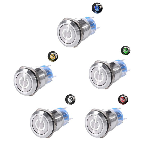 19mm Screw Thread Length 35mm 12V 24V 220V LED Waterproof Self-locking Latch Push Button Flate Switch Car Switch Power symbol