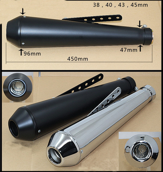 Universal 45mm 43mm 40mm 38mm Chrome Motorcycle Exhaust Muffler Reverse Cone Megaphone Black Fit Harley Chopper Racer