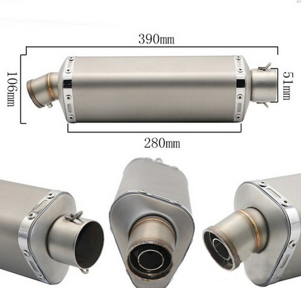 390MM Length Slip on Motorcycle Exhaust Muffler Pipe 51mm Stainless Steel Adjustable Sound With DB Killer Removable