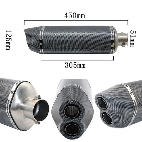 450mm Length 51mm Inlet Diameter Universal Carbon Fiber Motorcycle Double Exhaust Muffler Pipe For Suzuki GSX650