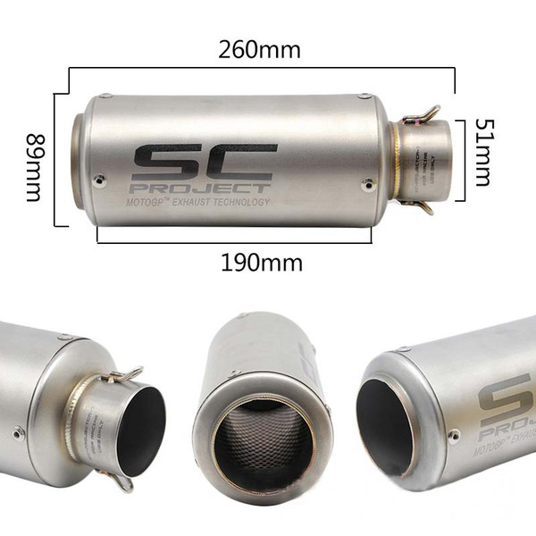 51mm-38mm Connection GP Motorcycle Exhaust Pipe Muffler 260mm Length for YAMAHA R25 R30 KAWAZAKI Z750 Z800