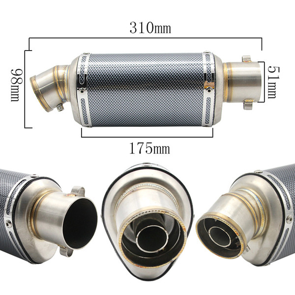 310mm Length Modified Short Exhaust Muffler Stainless Steel For Motorcycle 51mm Connecting diameter SH125 GY6-150 High Performance